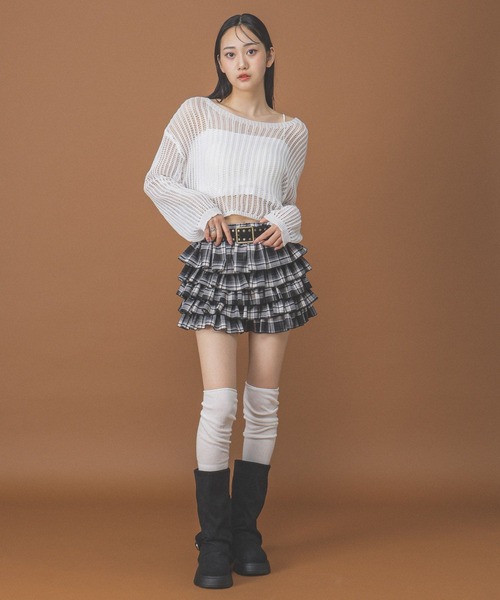 3.3 Field Trip （3.3フィールドトリップ）の「3.3 Field Trip／カップインナー付メッシュプルオーバー（ニット/セーター・レディース・ベージュ/ブラック/ホワイト・FREE）」の14枚目の写真