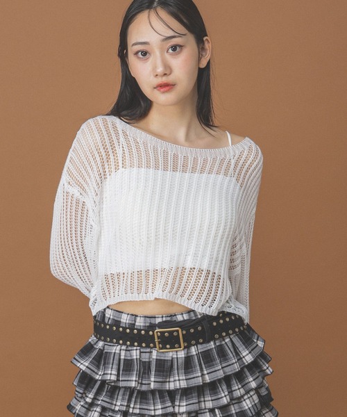 3.3 Field Trip （3.3フィールドトリップ）の「3.3 Field Trip／カップインナー付メッシュプルオーバー（ニット/セーター・レディース・ベージュ/ブラック/ホワイト・FREE）」の17枚目の写真