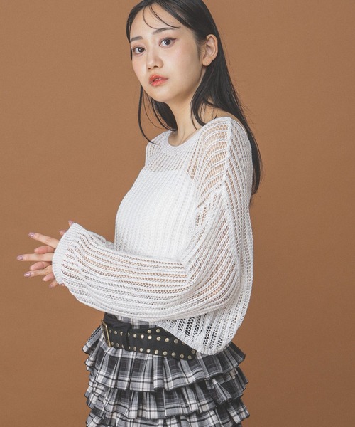 3.3 Field Trip （3.3フィールドトリップ）の「3.3 Field Trip／カップインナー付メッシュプルオーバー（ニット/セーター・レディース・ベージュ/ブラック/ホワイト・FREE）」の18枚目の写真