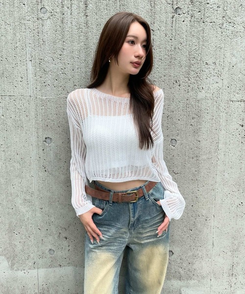 3.3 Field Trip （3.3フィールドトリップ）の「3.3 Field Trip／カップインナー付メッシュプルオーバー（ニット/セーター・レディース・ベージュ/ブラック/ホワイト・FREE）」の19枚目の写真