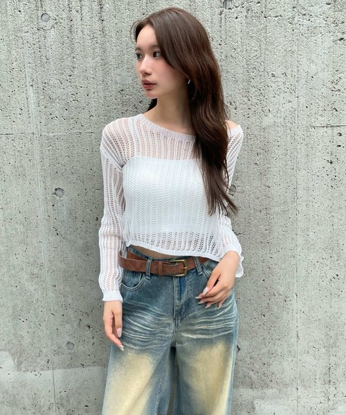 3.3 Field Trip （3.3フィールドトリップ）の「3.3 Field Trip／カップインナー付メッシュプルオーバー（ニット/セーター・レディース・ベージュ/ブラック/ホワイト・FREE）」の20枚目の写真