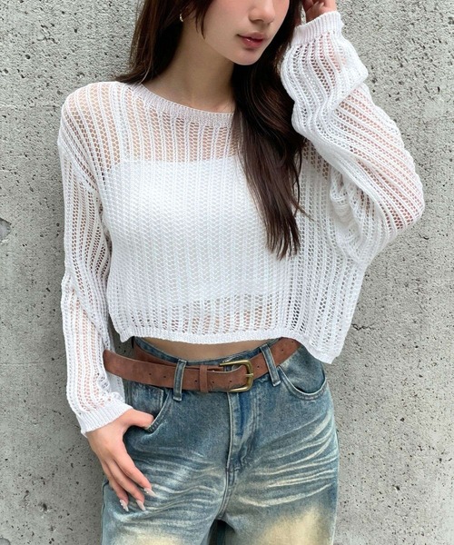 3.3 Field Trip （3.3フィールドトリップ）の「3.3 Field Trip／カップインナー付メッシュプルオーバー（ニット/セーター・レディース・ベージュ/ブラック/ホワイト・FREE）」の22枚目の写真