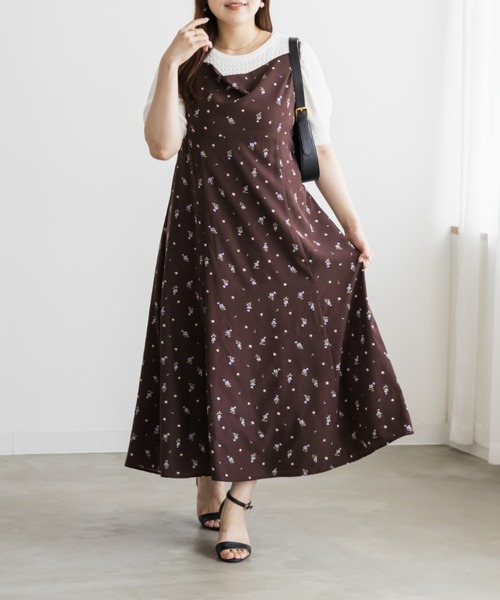 CLETTE(クレット)の「CLETTEオリジナルドレープデザイン花柄キャミワンピース(ワンピース・レディース・ブラウン/ブラック・4L/3L/LL)」の1枚目の写真
