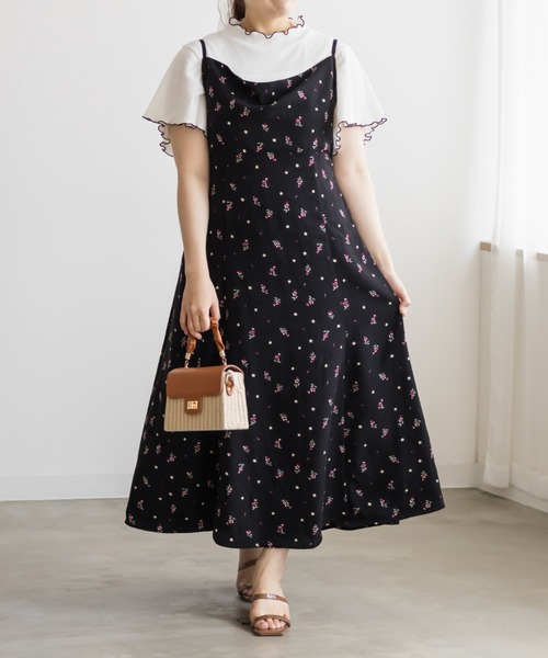 CLETTE(クレット)の「CLETTEオリジナルドレープデザイン花柄キャミワンピース(ワンピース・レディース・ブラウン/ブラック・4L/3L/LL)」の2枚目の写真