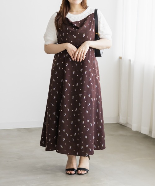 CLETTE(クレット)の「CLETTEオリジナルドレープデザイン花柄キャミワンピース(ワンピース・レディース・ブラウン/ブラック・4L/3L/LL)」の8枚目の写真
