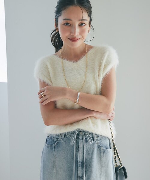 La boutique BonBon ロングフェザー2WAYニット 最強モテニット】ロングフェザー前後2WAYニットベスト | La