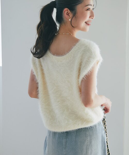 La boutique BonBon ロングフェザー2WAYニット セール】【アンサンブル可】ヘアリーフェザー前後2WAYフレンチ