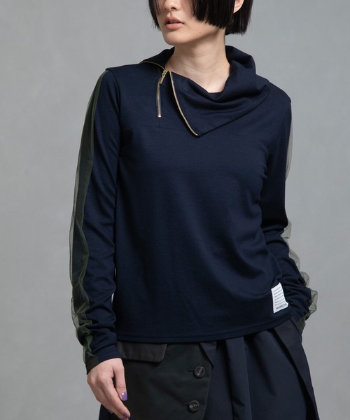 MARECHAL TERRE（マルシャルテル）の「シアーレイヤードスキッパートップス（Tシャツ/カットソー・レディース・ネイビー/グレー/カーキ/ブラック・MEDIUM）」の10枚目の写真