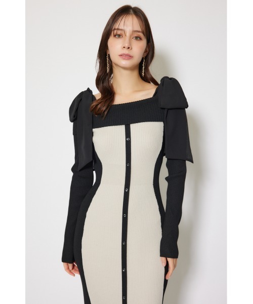 バイカラーオフショルリボンニットワンピース 秋服 冬服（ワンピース