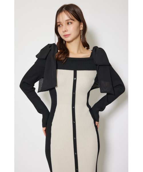 セール】バイカラーオフショルリボンニットワンピース 秋服 冬服