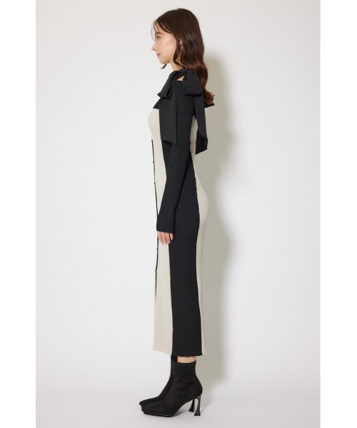 セール】バイカラーオフショルリボンニットワンピース 秋服 冬服