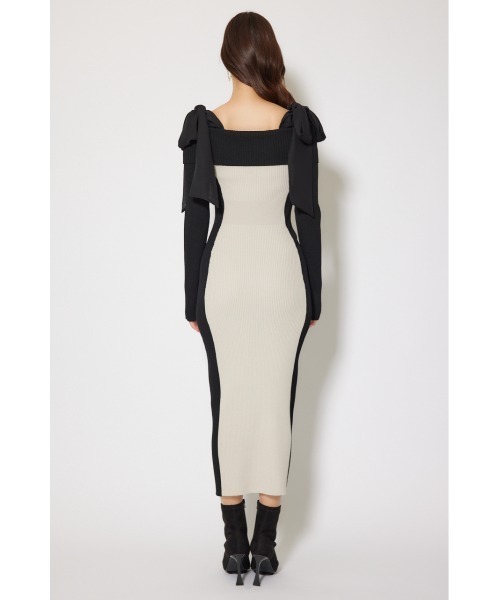セール】バイカラーオフショルリボンニットワンピース 秋服 冬服