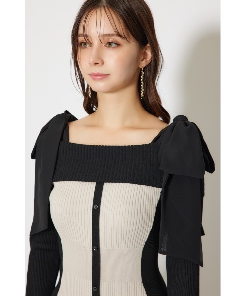 rienda（リエンダ）の「バイカラーオフショルリボンニットワンピース