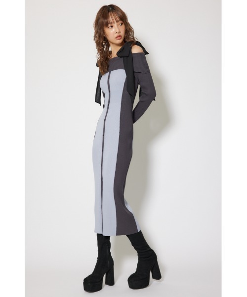 rienda(リエンダ)の「バイカラーオフショルリボンニットワンピース 秋服 冬服(ワンピース・レディース・レッド/ブルー/ベージュ・FREE)」の20枚目の写真