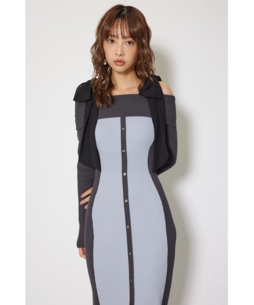 セール】バイカラーオフショルリボンニットワンピース 秋服 冬服