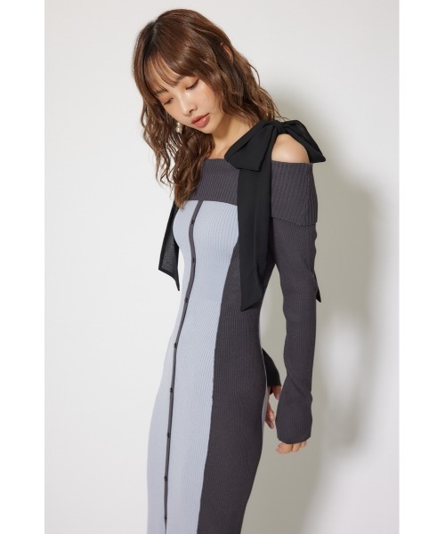 rienda(リエンダ)の「バイカラーオフショルリボンニットワンピース 秋服 冬服(ワンピース・レディース・レッド/ブルー/ベージュ・FREE)」の22枚目の写真