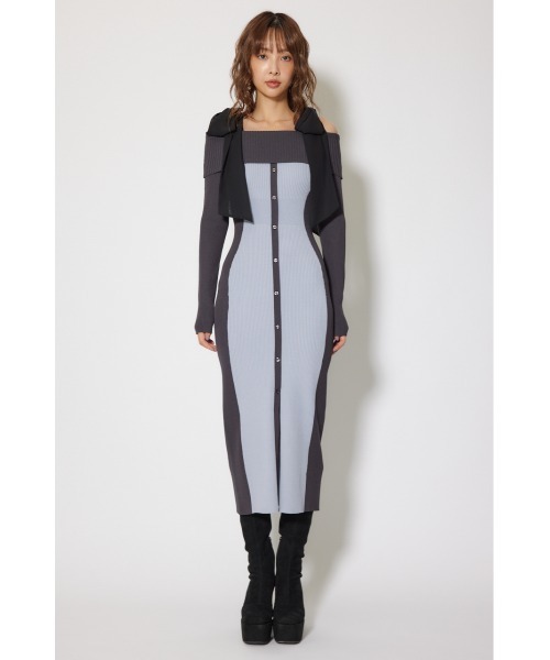 バイカラーオフショルリボンニットワンピース 秋服 冬服（ワンピース