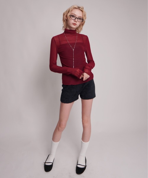 IMARI(イマリ)の「【 IMARI / イマリ 】 シアー ハイネック ロンT(Tシャツ/カットソー・レディース・グレー/ブラック/レッド/ホワイト・FREE)」の17枚目の写真