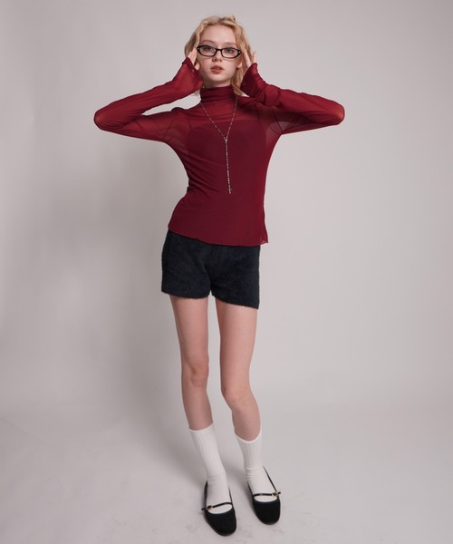 IMARI(イマリ)の「【 IMARI / イマリ 】 シアー ハイネック ロンT(Tシャツ/カットソー・レディース・グレー/ブラック/レッド/ホワイト・FREE)」の18枚目の写真