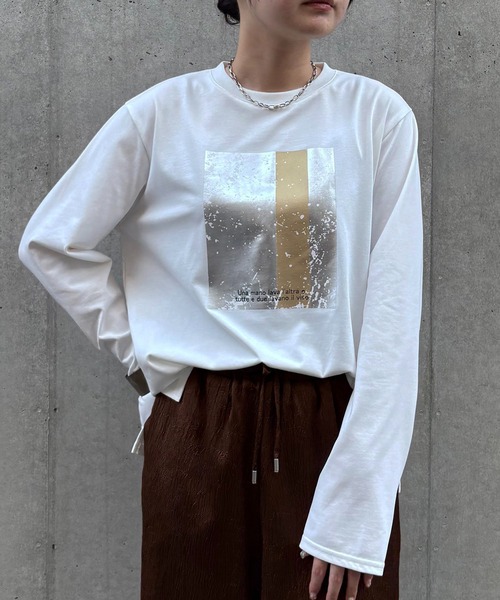 &g'aime（アンジェム）の「【&g'aime】メタリックグラフィックロンT　Metallic Graphic Long Tee（Tシャツ/カットソー・レディース・ホワイト/ブラック・FREE）」の6枚目の写真