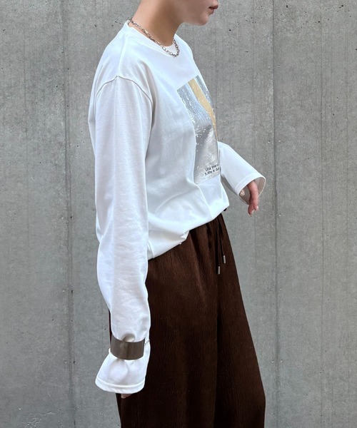 &g'aime（アンジェム）の「【&g'aime】メタリックグラフィックロンT　Metallic Graphic Long Tee（Tシャツ/カットソー・レディース・ホワイト/ブラック・FREE）」の7枚目の写真