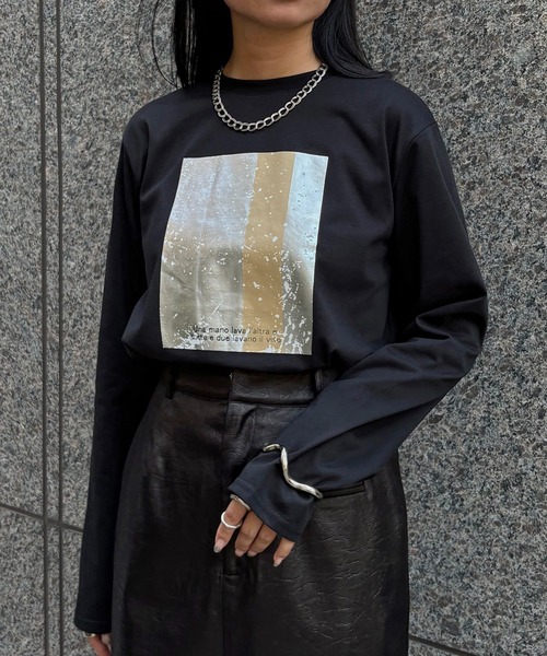 &g'aime（アンジェム）の「【&g'aime】メタリックグラフィックロンT　Metallic Graphic Long Tee（Tシャツ/カットソー・レディース・ホワイト/ブラック・FREE）」の18枚目の写真