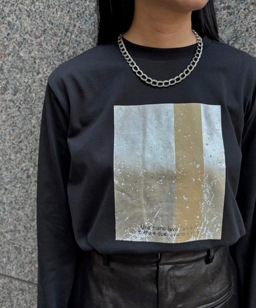 &g'aime（アンジェム）の「【&g'aime】メタリックグラフィックロンT　Metallic Graphic Long Tee（Tシャツ/カットソー・レディース・ホワイト/ブラック・FREE）」の22枚目の写真