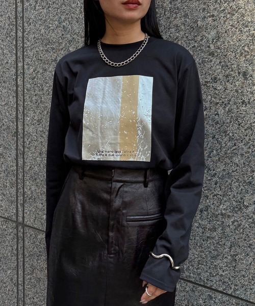 &g'aime（アンジェム）の「【&g'aime】メタリックグラフィックロンT　Metallic Graphic Long Tee（Tシャツ/カットソー・レディース・ホワイト/ブラック・FREE）」の16枚目の写真