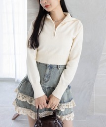 clear | オーバーカラーハーフジップショート丈ニットトップス［大人 カジュアル 着回し力抜群］≪AW新作≫(ニット/セーター)
