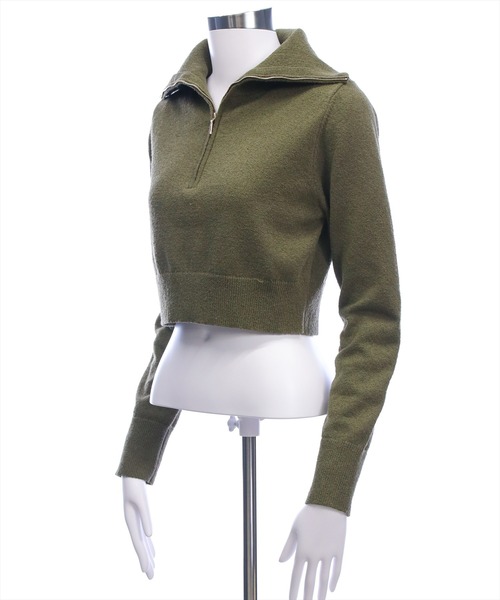 clear（クリア）の「オーバーカラーハーフジップショート丈ニットトップス［大人 カジュアル 着回し力抜群］（ニット/セーター・レディース・カーキ/アイボリー/ブラック・F）」の11枚目の写真