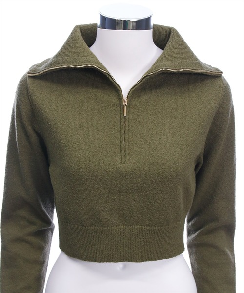 clear（クリア）の「オーバーカラーハーフジップショート丈ニットトップス［大人 カジュアル 着回し力抜群］（ニット/セーター・レディース・カーキ/アイボリー/ブラック・F）」の15枚目の写真