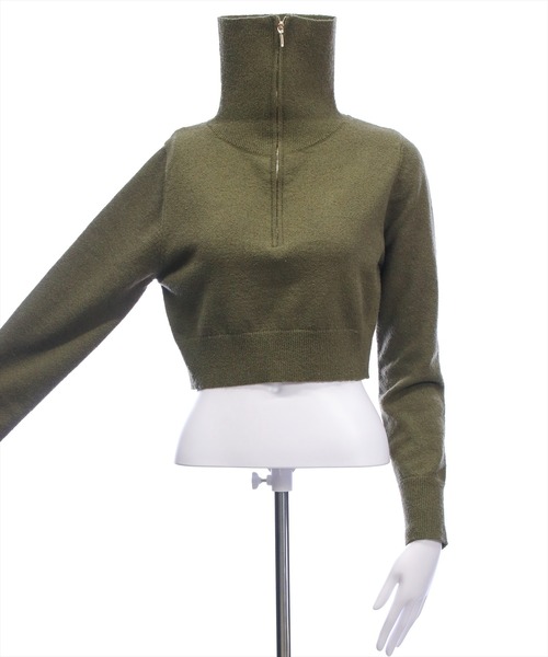 clear（クリア）の「オーバーカラーハーフジップショート丈ニットトップス［大人 カジュアル 着回し力抜群］（ニット/セーター・レディース・カーキ/アイボリー/ブラック・F）」の17枚目の写真