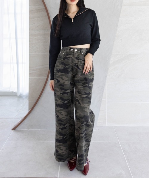 clear（クリア）の「オーバーカラーハーフジップショート丈ニットトップス［大人 カジュアル 着回し力抜群］（ニット/セーター・レディース・カーキ/アイボリー/ブラック・F）」の7枚目の写真