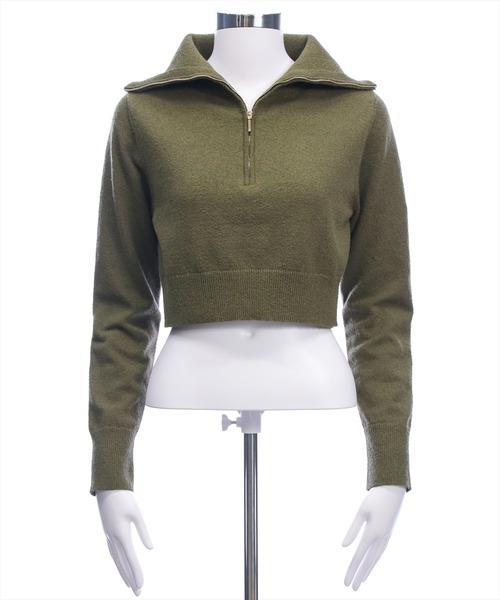 clear（クリア）の「オーバーカラーハーフジップショート丈ニットトップス［大人 カジュアル 着回し力抜群］（ニット/セーター・レディース・カーキ/アイボリー/ブラック・F）」の18枚目の写真