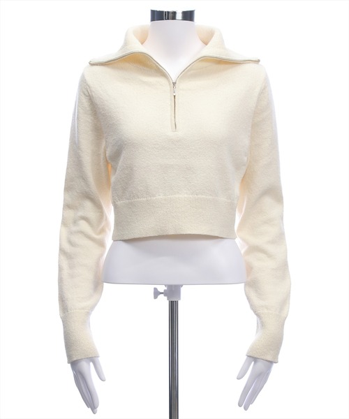 clear（クリア）の「オーバーカラーハーフジップショート丈ニットトップス［大人 カジュアル 着回し力抜群］（ニット/セーター・レディース・カーキ/アイボリー/ブラック・F）」の19枚目の写真