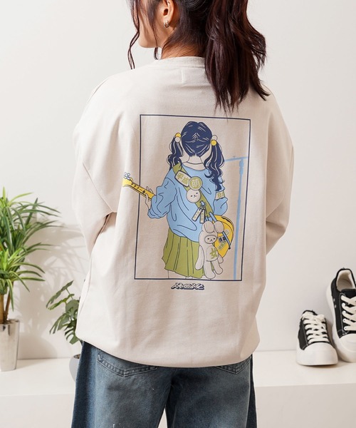 カットスエード ガールイラスト スウェット トレーナー / Cut suede