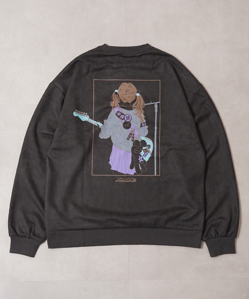 カットスエード ガールイラスト スウェット トレーナー / Cut suede