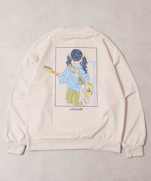カットスエード ガールイラスト スウェット トレーナー / Cut suede