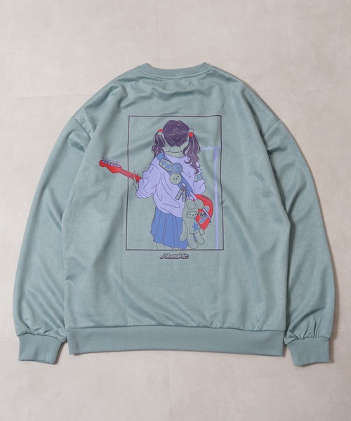 カットスエード ガールイラスト スウェット トレーナー / Cut suede