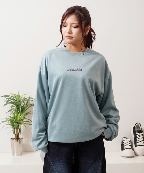 セール】カットスエード ガールイラスト スウェット トレーナー / Cut