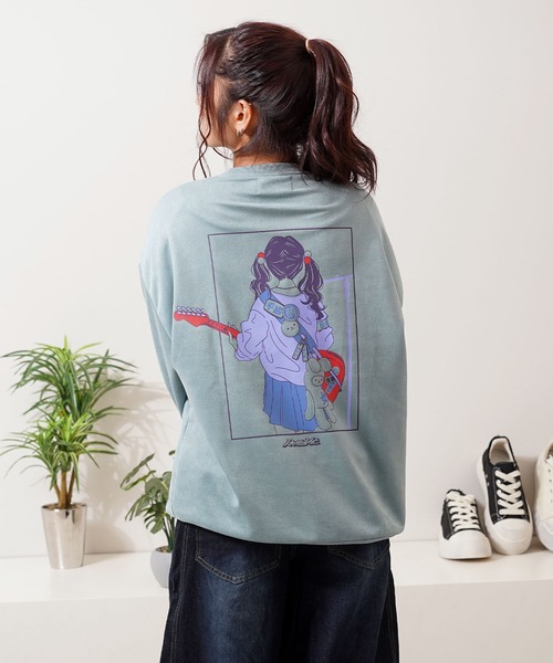 カットスエード ガールイラスト スウェット トレーナー / Cut suede