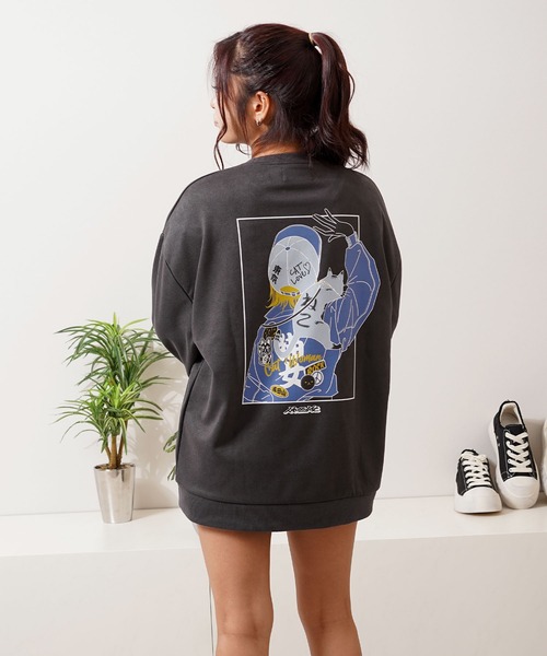 カットスエード ガールイラスト スウェット トレーナー / Cut suede