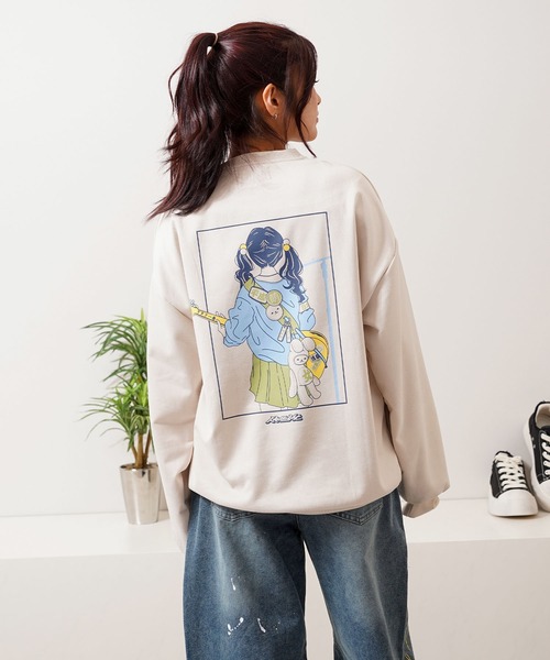 カットスエード ガールイラスト スウェット トレーナー / Cut suede