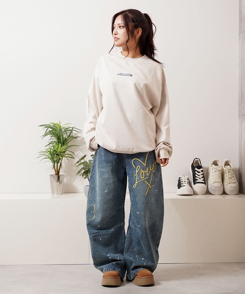 カットスエード ガールイラスト スウェット トレーナー / Cut suede