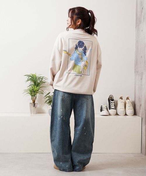 カットスエード ガールイラスト スウェット トレーナー / Cut suede