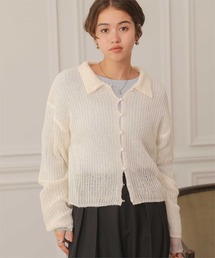 起毛糸ポロ襟シアーニット