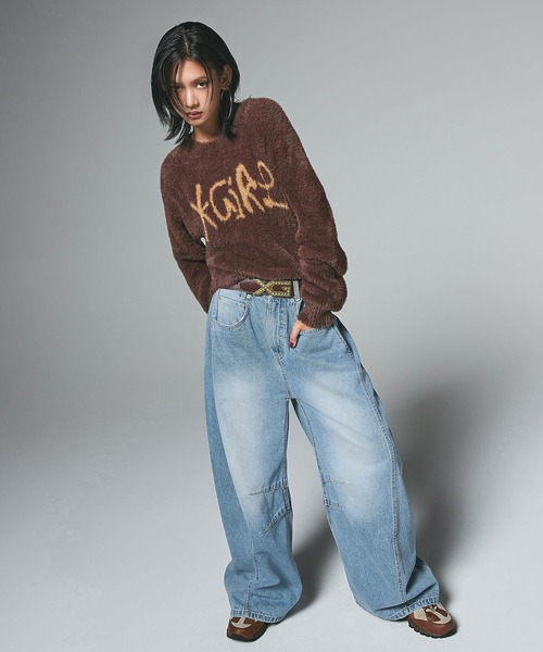 X-girl（エックスガール）の「WIDE BAGGY DENIM PANTS（デニムパンツ・レディース・ブラック/ライトインディゴブルー・S/M）」の5枚目の写真