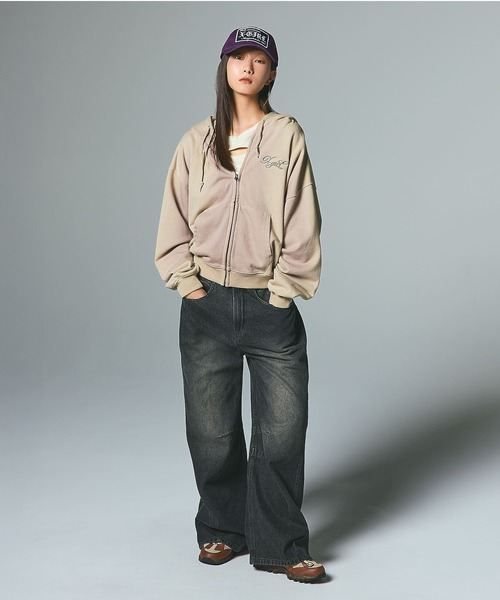 X-girl（エックスガール）の「WIDE BAGGY DENIM PANTS（デニムパンツ・レディース・ブラック/ライトインディゴブルー・S/M）」の6枚目の写真