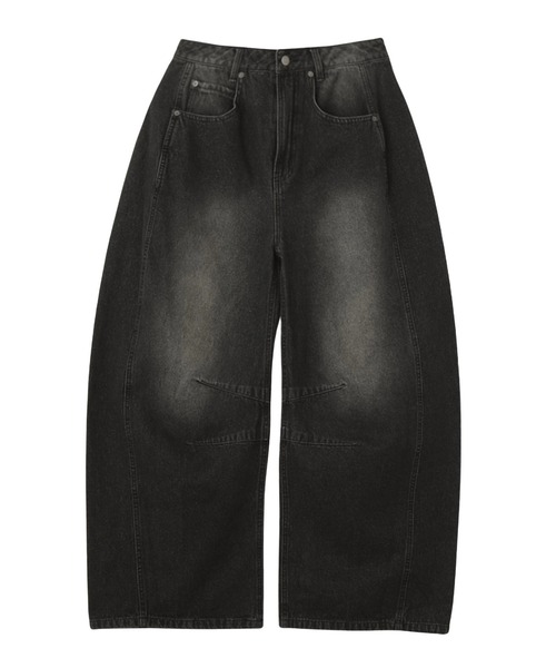 X-girl（エックスガール）の「WIDE BAGGY DENIM PANTS（デニムパンツ・レディース・ブラック/ライトインディゴブルー・S/M）」の9枚目の写真