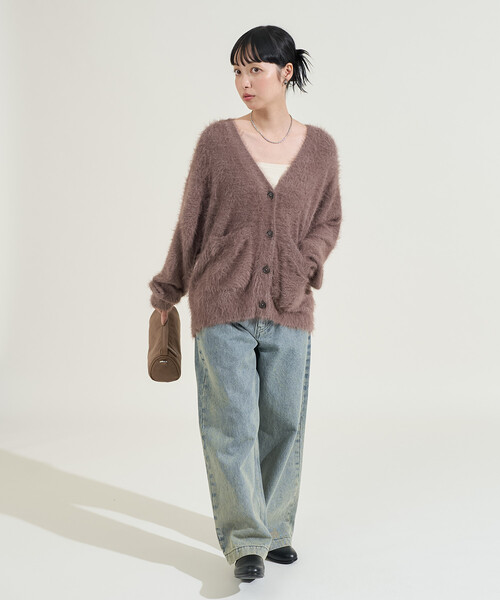 FREAK'S STORE(フリークスストア)の「染めわけ シャギーニットカーディガン(カーディガン/ボレロ・レディース・ブルーグリーン/ライトグレー/ブラウン/ベージュ・フリ-)」の5枚目の写真